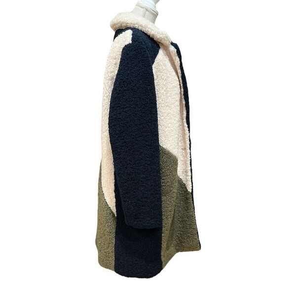 J.Crew Color block Sherpa Faux Shearling TopCoat Navy/Ivory/Olive Sz L - Picture 4 of 11